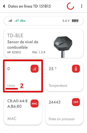 Opción Convertir en litros encendida