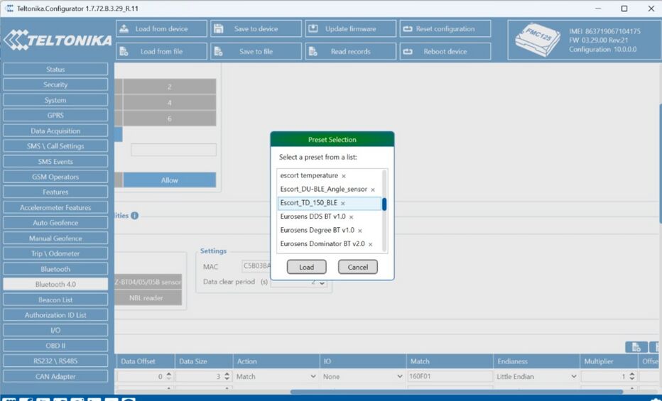 Conexión de Sensores BLE a Teltonika - Base de datos Escort