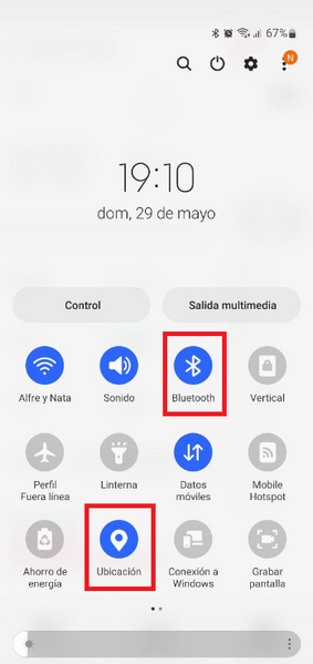 Ubicación y Bluetooth activados